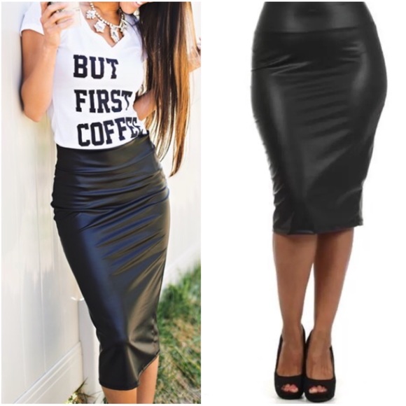 Dresses & Skirts - Black Vegan Faux Leather High Waist Pencil Skirt